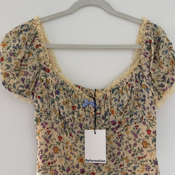 Reformation Yellow Floral Puff-Sleeve Dress “Ondine Dress” - Picture 3 of 9